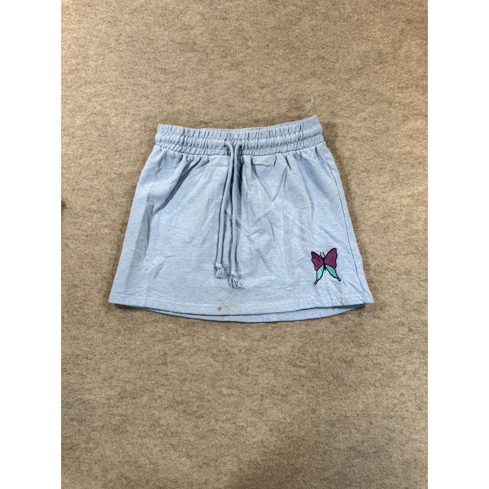 Electric Pink Women Blue Embroidered Butterfly Mini Skirt Small E048170640